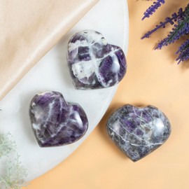 Crocon 50mm Morado Opal Heart Stone Big Heart Shape Puff Stones Set 450+ Carats Pocket Crystal Healing Tumble Collection Palm Worry Stone Good Luck Charm Meditation Gift Craft Home Decor