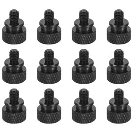 sourcing map 12pcs M5x6mm Knurled Thumb Screw Computer Case Threaded Hand Tighten Screws Aluminum Alloy for PC Case, Black