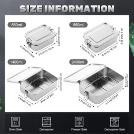 Umigy 4 Pcs Stainless Steel Food Containers 550/850/1400/2400 ml Metal Bento Lunch Box Stainless Steel Food Storage Containers, Lockable Clips to Leak Proof, Reusable Dishwasher Snack Boxes for Work