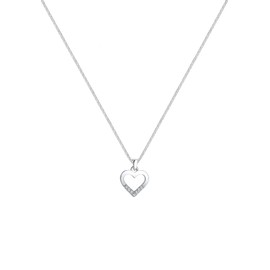 Elli Diamonds Women's Necklace Heart Cut-Out Pendant Love Elegant with Diamond (0.035 ct.) in 925 Sterling Silver, Facet cut, Diamond