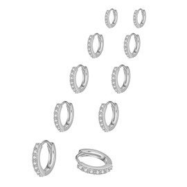 HinDaLi 5 Pairs 925 Sterling Silver Hoops Earrings for Women Men Girls Cubic Zirconia Huggie Women Earrings Silver Hoops Sleeper Cartilage