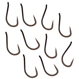 Carp On - Packs of 10 Size 8 CHOD Fishing Hooks Eyed - Made From Teflon Coated Carbon Steel (Barbless - Camo Brown, Pack of 10 - Size 8) [14-7508]