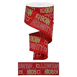 Craig Bachman Naughty or Nice Christmas Wired Edge Ribbon - 2.5" x 10 Yards (Red)