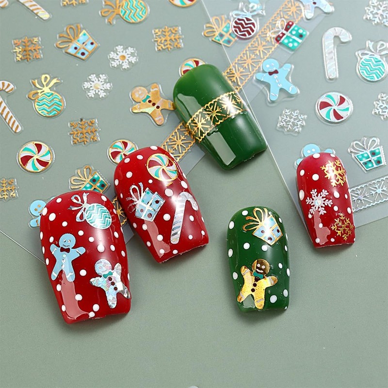 3 Sheets Christmas Nail Art Stickers Decals Gingerbread Santa Claus