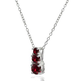 B. BRILLIANT Sterling Silver Synthetic Ruby Round Graduating Three Stone Pendant Necklace for Women