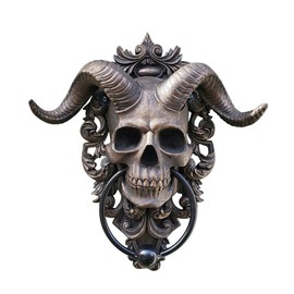 Romeeton Satan Skull Head Door Knocker Resin Goat-headed Wall Hang Ornament Gothic Decoration (Large)