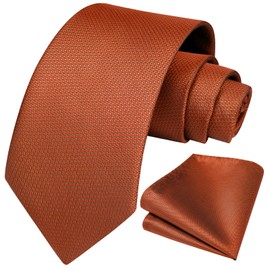 Enlision Burnt Orange Tie and Pocket Square Set Mens Plaid Ties Handkerchief Set Wedding Party Silk Tie for Men