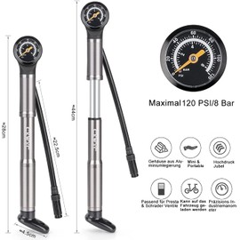 CXWXC Bicycle Pump 120 PSI Mini Bicycle Pump with Pressure Gauge, Frame Pumps for Presta and Schrader Valves (Grey)