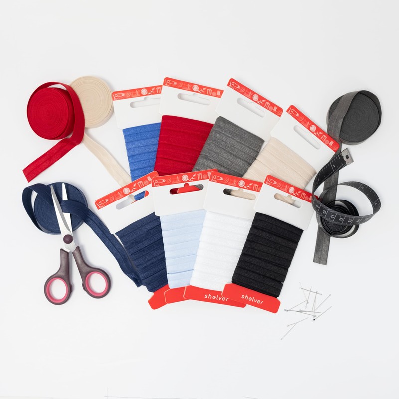 SHELVER Fold Over Elastic Black, Stretch Bias Binding, 15mm, 5