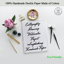 Papel en blanco con borde de cubierta hecho a mano, color blanco roto – Técnica mixta, caligrafía, acuarela, postales, invitaciones, manualidades y anuncios, grueso de 150 g/m², paquete de 100 hojas
