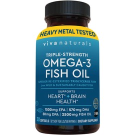 Viva Naturals Omega 3 Fish Oil Supplement for Women and Men - 2500 mg Triple Strength Fish Oil Pills with Re-Esterified Omega 3 Fatty Acids Including EPA, DHA DPA - 30 Pescatarian-Friendly Softgels