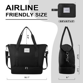 WOOMADA Weekender Bag for Women Travel, Overnight Bag with Shoe Compartment,Personal Item Travel Bag with Toiletry Bag(black)