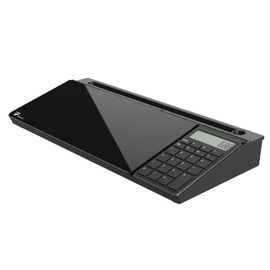 TOWON Desktop Glass Whiteboard with Basic Calculator, 12 Digit LCD Display, Desk Organizers with Accessories for Office, Home, School Supplies, Storage with Dry Erase Board Surface, Black, 17'' x 6''