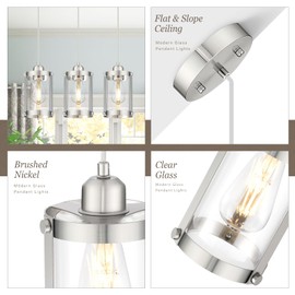 Osimir Brushed Nickel Pendant Lights Kitchen Island 3 Pack, Modern Kitchen Pendant Lighting Over Island with Clear Glass, Farmhouse Mini Hanging Light for Sink Dining Room, OS-3014-3PBNC