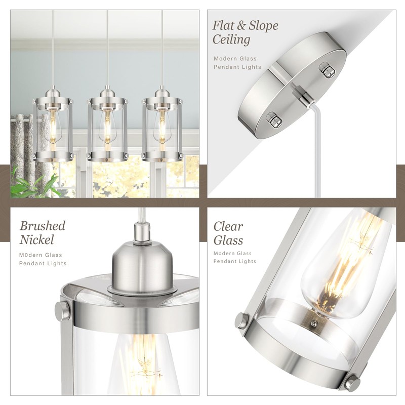 Osimir Brushed Nickel Pendant Lights Kitchen Island 3 Pack, Modern