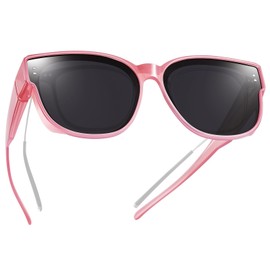 TINHAO Oversized Fit Over Glasses Sunglasses for Women Men Polarized Wrap Around Sunglasses for Driving UV Protection(Peach pink,Black)