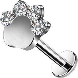 CM Crareesi Mania G23 Titanium Helix Stud Earrings 16G Tragus Lip Stud Cartilage Conch Earrings Flat Back Dog Paw Print Cartilage Piercings Stud Internal Thread Forward Helix Earrings for Women,