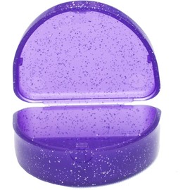 Slim Orthodontic Retainer mouthguard Denture case Box (Purple Glitter)