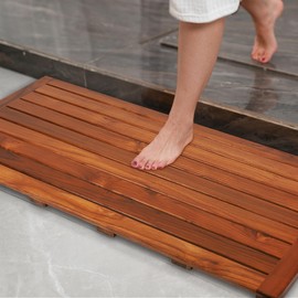 Utoplike Teak Bath Mat, Shower Mat Wood for Bathroom, (40"x18") Wooden Floor Mat Square Extra Large for Spa Home or Outdoor
