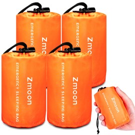 Zmoon Emergency Sleeping Bag Survival Bag, Portable Waterproof Thermal Bivy Sacks,Bivvy Bags,Camping Mylar Sleeping Bag Survival Gear Emergency Blankets Survival Shelter (Orange Pack of 4)