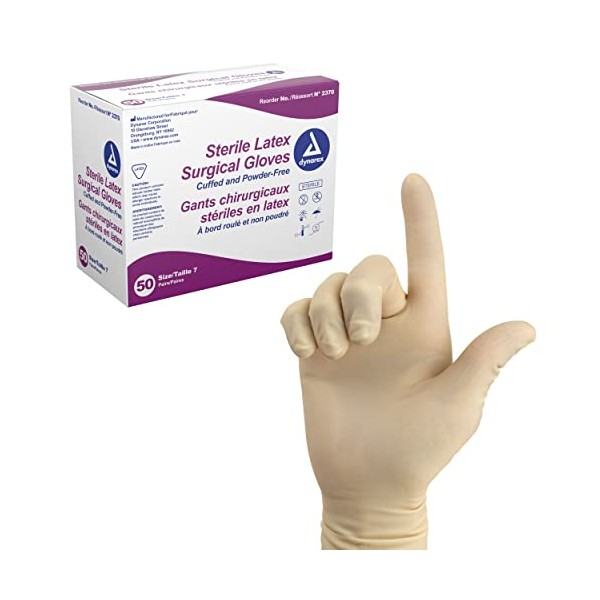 Powder Free Latex Surgeon/Surgical Gloves, Size 7, 50 Pair/Box