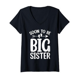 Womens Soon To Be Big Sister Women Pregnancy Announcement Gifts V-Neck T-Shirt