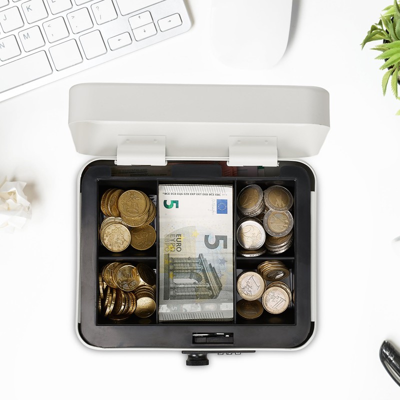 Relaxdays Cash Box, 3-Digit Number Combination, Coin Insert, Iron Money