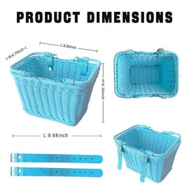 Adorable Kids Bike Basket – Square Wicker Girls Bike Basket with Adjustable Leather Straps for Bicycles & Scooters (Blue)