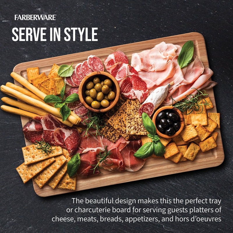 Farberware Extra-Large Cutting Board with Perimeter Juice Trench, Reversible Chopping
