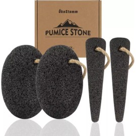 okoStamm 4 PCS 발용 천연 화산 부석 거친 발 스크러버 각질 제거용 로프 팔꿈치 무릎용 페디큐어 제거 도구 사용 okoStamm 4 PCS Natural Volcanic Pumice Stone Foot Scrubber for Rough Heels Elbow Knee Pedicure Exfoliating Tool