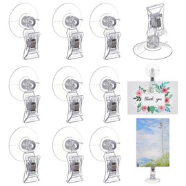 FINGERINSPIRE 12 Pcs Suction Cup Clip Plastic Advertising Pop Display Business Cards Holder Stand Clear Clamps Window Glass Suction Cup with Clip for Hanging Kitchen Bathroom Office Accessories