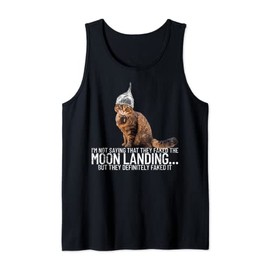 Conspiracy Cat Moon Landing Conspiracy Theory Tin Foil Hat Tank Top