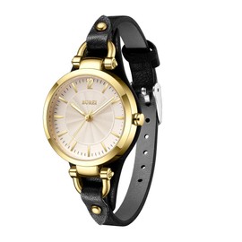 BUREI Women Watches Simple Leather Strap Watch Luxury Quartz Watches Small Thin Ladies Watch Bracelet Band Wristwatch Relogio Feminino (Brown and Black)
