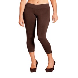 Women Seamless Basic Stretch Capri Sports Yoga Leggings Plus Size L XL 2XL (Brown)