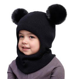 AYPOW Baby Children's Winter Hat Balaclava for 0.5-6 Years, Multifunctional Thermal Windproof Knitted Hat Scarf Hat for Girls Boys Toddlers, Slip-On Hat Hood Hat for Outdoor Activities, black