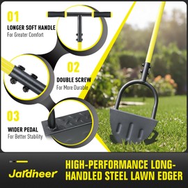 Jardineer Edger Lawn Tool Long Handle, Upgraded Manual Grass Edger with Double V-Shaped Serrated Edge Blade and Wide Footplate, Edgers for Landscaping Yard Maintenance