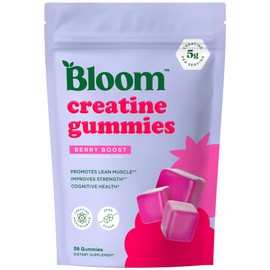 Bloom Creatine Monohydrate Gummies, 5g Per Serving, Sugar Free Creatine Gummy for Workout, Strength, Cognitive Health & Lean Muscle Support, Gluten Free & Non GMO, Berry Boost, 36 Gummies, 12 SVG