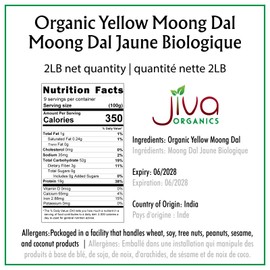 Jiva Organic Yellow Moong Dal 2 LB - Non-GMO, Gluten Free - Great for Kitchari - Split Yellow Mung Beans