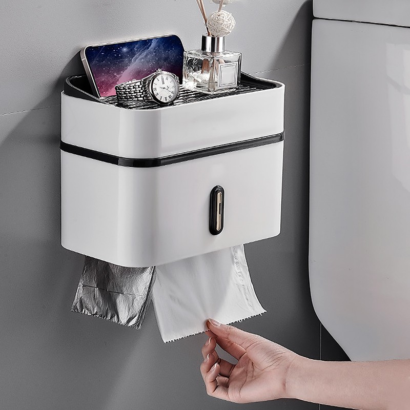 Bathroom Tissue Box Double Layer Suction Cup Wall Mounted Tissue