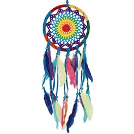 GURU SHOP Dream Catcher Rainbow with Crochet Net - Colourful 17 cm, Multicoloured, Dream Catcher, Mobile