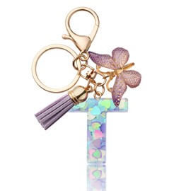 CHUQING Letter Keychain T Initial Letter Key Ring Cute Butterfly Keychains for Girls