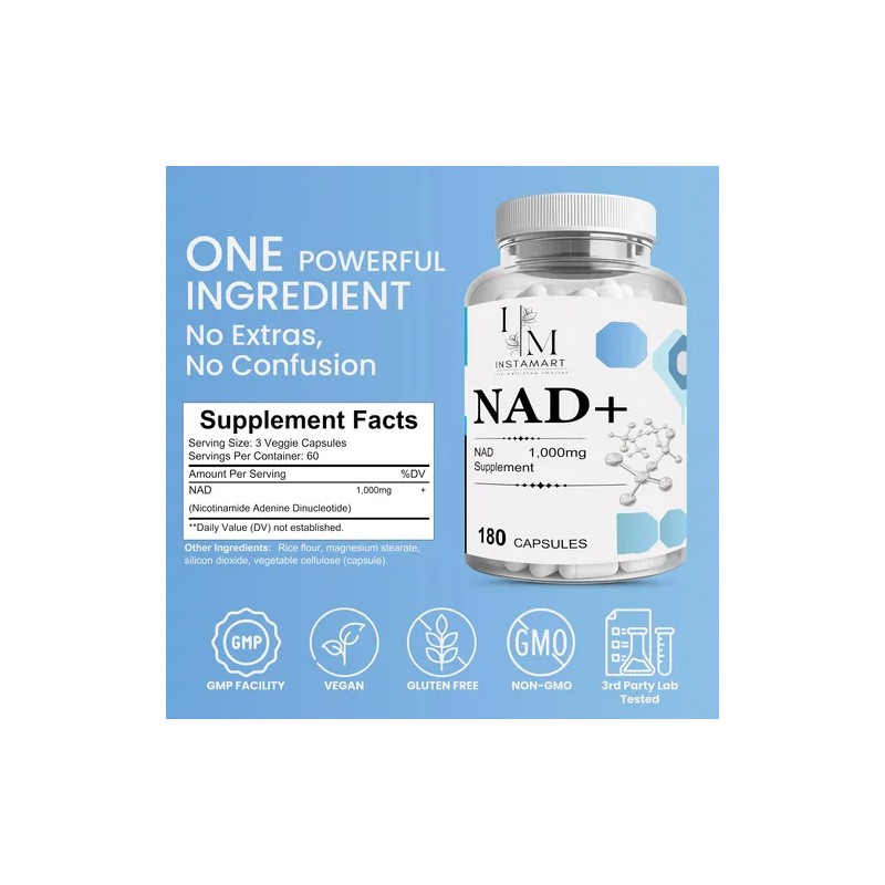 Instamart Suplemento Nad+, 1000 Mg, 180 Cápsulas