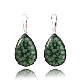 Elegant Handmade Long Teardrop Dangle Earrings for Women (Style 15- Dark Green Silver)