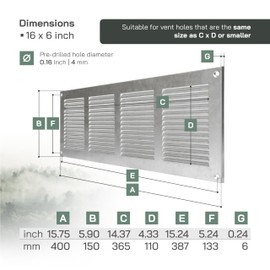 Vent Systems 16" x 6" Inch Galvanized Metal Vent Cover – 3 Pack – Louvered Air Return Grille with Built-in Mesh Screen – Heavy-Duty Wall & Ceiling Ventilation Cover for Home, Garage – Indoor & Outdoor