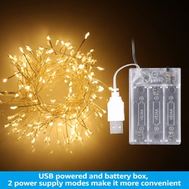 TORCHSTAR 200 LED Copper Wire String Lights, Battery & USB Operated Fairy String Lights for Wedding Party Home Christmas Decoration, Warm White