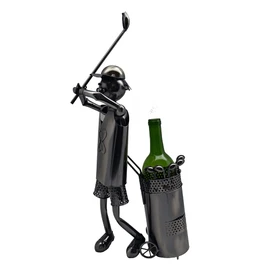 Golfer with Golf Clubs Metal Wine Bottle Holder