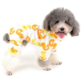 Zunea Small Dog Jumpsuit Overalls Pyjamas Soft Cotton Rompers Puppy Sleeping Clothes Adorable Yellow Duck Printed Four Legs Pjs Apparel for Pet Cats Pups XXL