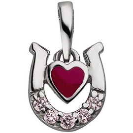 Jobo Children's Horseshoe Heart Pendant 925 Sterling Silver with 5 Pink Zirconia, Silver, Cubic Zirconia