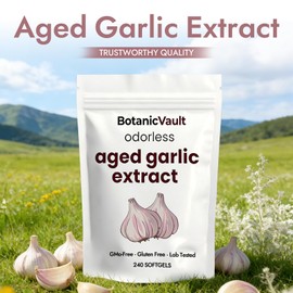 Botanic Vault Aged Garlic Extract | Antioxidant Support for Heart & Immune Wellness | Odorless Organic Garlic Capsules | Vegan, Non-GMO | 240 Softgels