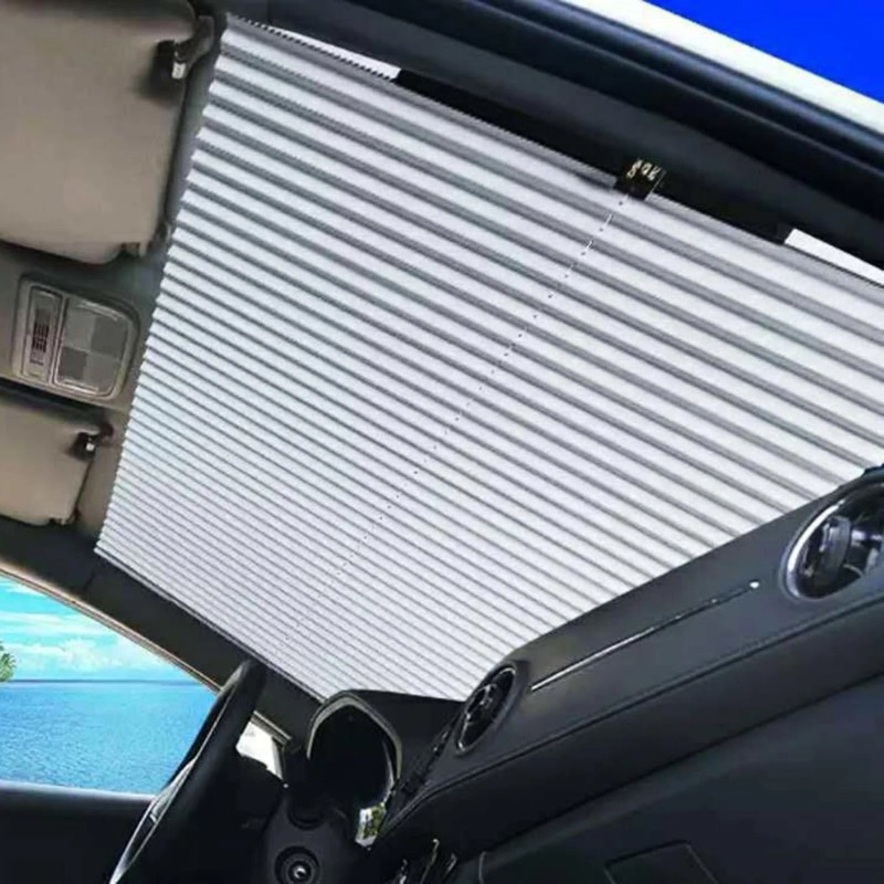 Summer Windshield Shades – Car Front/Rear, Retractable UV Curtains